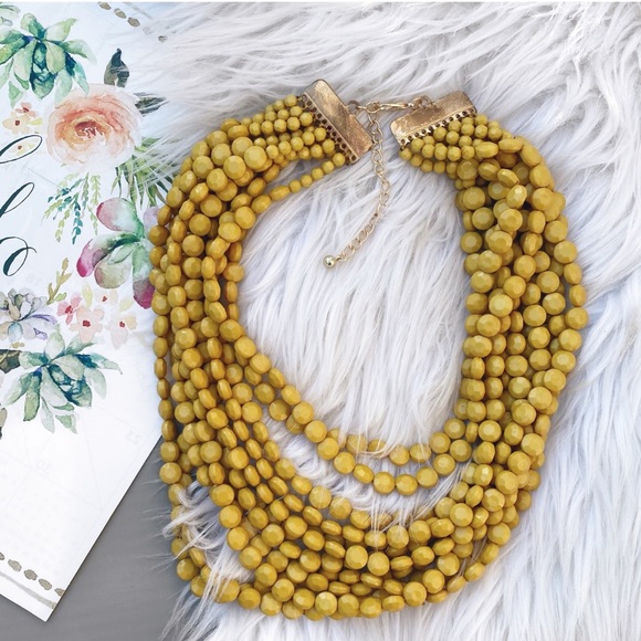 Yellow Mustard Multi beaded Handmade Necklace - Picture 10 of 10